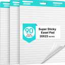 Lined Sticky Easel Pad, 20 * 23 inch,Self-Stick Flip Chart Paper, Super Adhesive & Bleed-Resistant,Micro-Perforated Tear,Classroom Teacher Office Presentation Pads,3 Pads/Pack,90Sheets