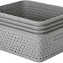 Amazon Basics Decorative BPA-Free Plastic Storage Baskets, 13.66 x 11.34 x 5.39 in, Grey, 4-Pack