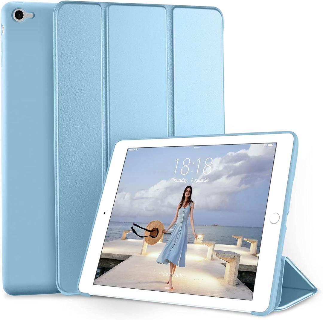 DTTO for iPad Air 2 Case (2014 Released), Ultra Slim Lightweight Smart Case Trifold Stand with Flexible Soft TPU Back Cover for Apple iPad Air 2 (Model A1566/A1567), Sky Blue