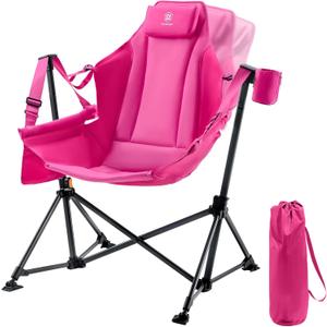 EVER ADVANCED Padded Oversized Hammock Camping Chair, Compact Heavy Duty Swing Chair with Multi-Storage Pockets, Portable Folding Rocking Camping Chair, Support Up to 400lbs, Pink, 31 Inches X 20 Inches X 51 Inches