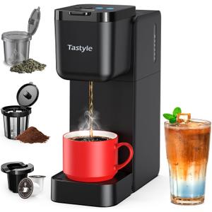 Tastyle Single Serve Coffee Maker for K Cup, Ground and Tea Leaves, Hot and Iced Coffee Machines with Bold Setting, 6 to 16 Oz Brew Sizes, Compact for Small Spaces, Black (2.0 Version)