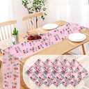 5 Pcs Pink Cherry Pattern Tulle Table Runner 29x70 Inch Transparent Lace Decoration Tablecloth for Family Birthday Wedding Party Decorations Home Kitchen Table Decor (Cherry)