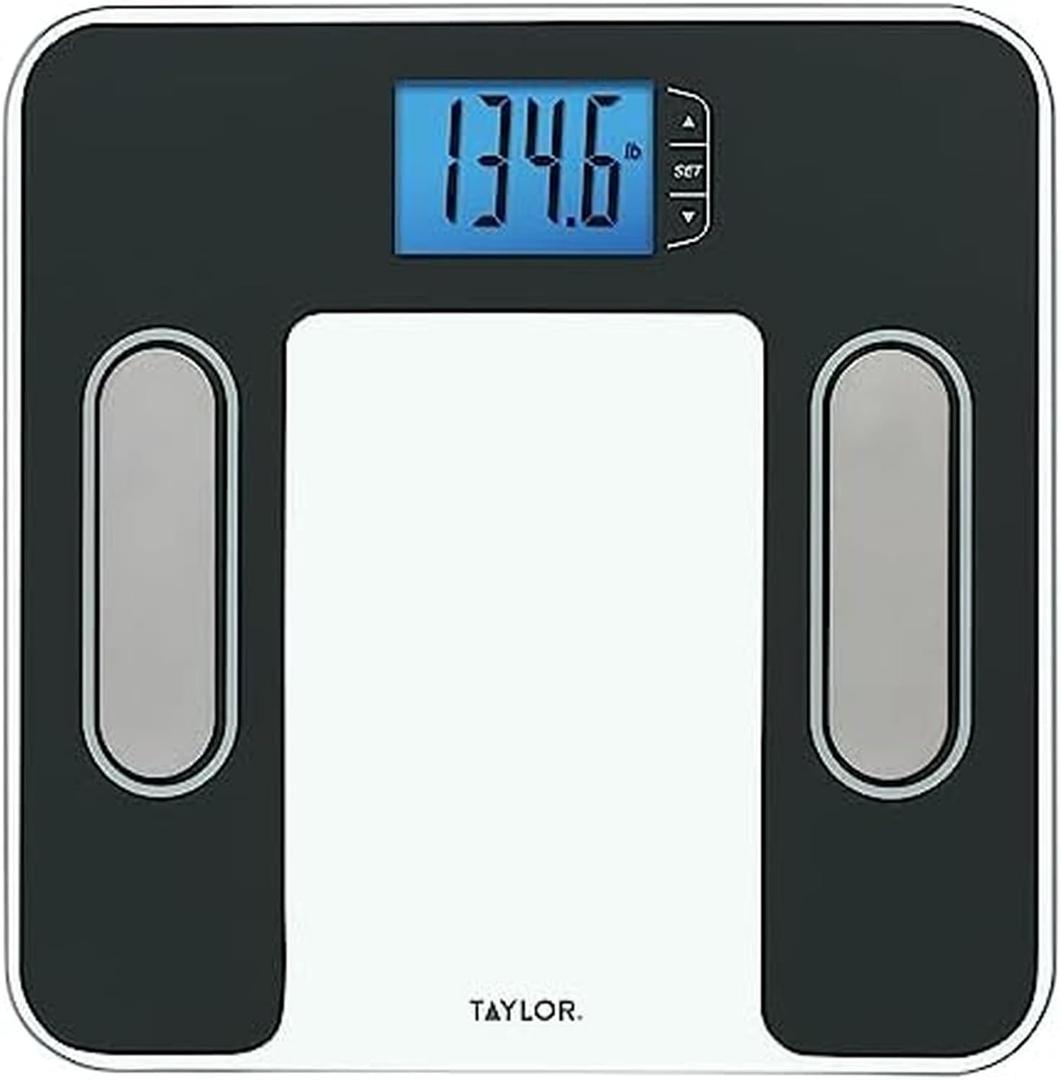 Taylor Digital Glass Body Composition Scale, Bathroom Scale for Body Weight, Measures Body Fat, Body Water, Muscle Mass and BMI, 10-User Recognition, FSA HSA Eligible, 400 lb Capacity, White and Black
