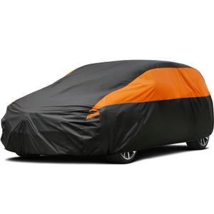 Hatchback Car Cover for Automobiles All Weather Waterproof, Universal Fit Kia Rio, Toyota Yaris, Mitsubishi Mirage, Chevrolet Bolt EV/Sonic, Mini Cooper 2-Door/4-Door etc. (Black-Orange)