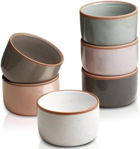 Morandi Color Ramekins Set of 6, 6 oz Creme Brulee Ramekin Oven Safe, Porcelain Ramekin Bowls, Mini Cheesecake Pans, Small Baking Dish, Dipping Sauce Bowls, Ramekins for Baking Souffle, Ice Cream