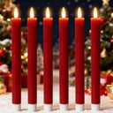 Red Flameless Taper Candles Battery Operated Flickering with 6H Timer, 3D Wick LED Taper Candles Real Wax Candlesticks, Party Christmas Home Decor 6 Pack 9.6" Christmas Red