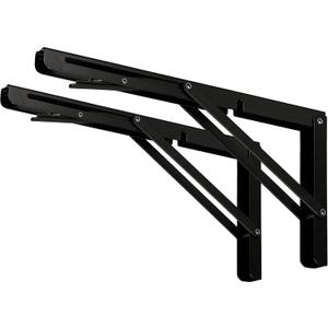 CLT 10" Black Folding Shelf Brackets Max. Load 220 lb, Heavy Duty DIY Wall Mounted Shelf Bracket Space Saving for Table Work Bench, Pack of 2