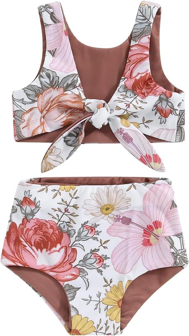 WASAIGOOD Newborn Baby Girl Two Piece Swimsuit Floral Knotted Swim Top and Bottom Tankini Bikini Set Infant Bathing Suit Girl (12-18 Months)