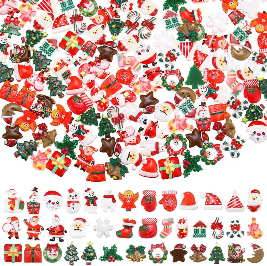 Wesiti 200 Pcs Christmas Resin Charms for Crafts Christmas Embellishments Mini Flat Resin Charms for Jewelry Making Miniatures Ornaments Beads for DIY Craft Supplies Embellishments Scrapbook