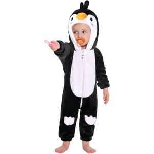 OLAOLA Baby Animal Costume Onesie, Unisex Toddler Romper, Plush Dress Up Infant Outfits Halloween Cosplay Jumpsuit (12-18 Months/Height 29"-31", Penguin)
