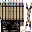 Metallic Marker Pens, 30 Colors Dual Tip Acrylic Paint Pens for Black Paper, Scrapbooking, Photo Album, Rock Painting, Paint Marker for DIY Arts & Crafts, Glass, Wood, Card Making, Scrapbook Supplies