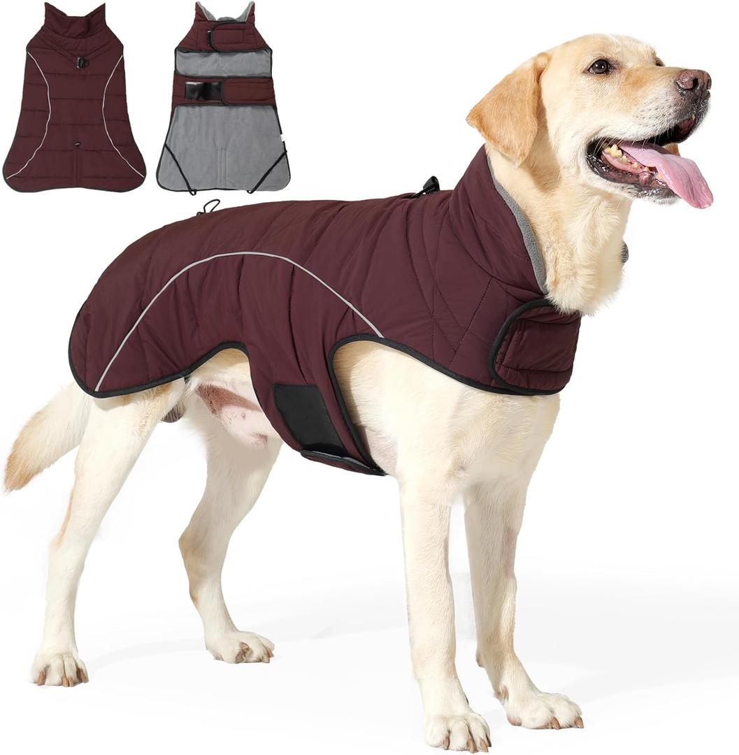Dog Coats for Medium Large Dogs, Winter Puffer Jacket Waterproof, Warm Fleece Dog Vest with D-Ring, Drawstring & 2 Hidden Elastic Bands, Quilting Large Pet Warm Jackets for Cold Weather, XL