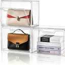 3 Tier Transparent Display Case,Stackable Purse Organizer for Close Easy Access Open Front and Rear Doorless Design,Suitable for Handbag,Collectibles,Fashion Accessories - 2 Small and 1 Large Case