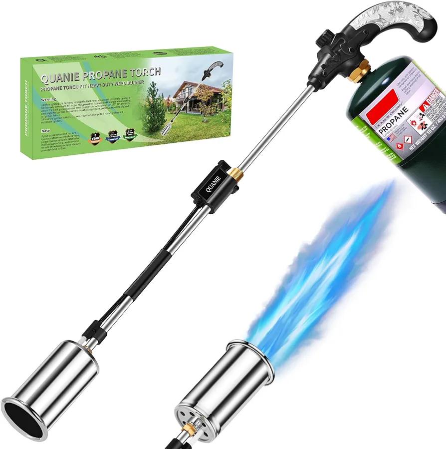 High Output 800,000 BTU Propane Torch Kit with Turbo-Blast Trigger, Self-Ignition, 10FT Hose, and Storage Bag - Ideal for Efficient Weed Control, Professional Roofing, and Melting Projects, Black