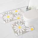 QJHOMO Bathroom Rugs Set 2 Piece, Cute Daisy Bath Mat Gray Toilet Rug U Shaped, Flower Deocr Bathroom Set Non Slip Contour Bathmat, Super Absorbent Microfber Floor Mats Machine Washable Carpets