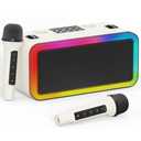 Portable Karaokee Machine 2 Microphones, Outdoor Bluetooth Speaker Karaoke Machine, Karaoke Microphone Machines Kid Adult Wireless PA TF USB Sound Effect Light Outdoor/Indoor Home Party, Brown