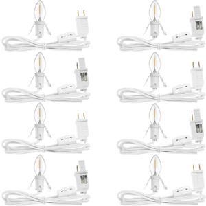 Feekoon 8 Packs 6ft Village Light Cord with 1W C7 LED Bulb, Salt Lamp Cord with ON/Off Switch and 2 Spare Fuses, Blow Mold Light Ideal for Christmas Village House Craft Decorations