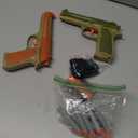 2 Pack Blaster Toy Guns for Boys Fit for Nerf Guns Darts, Small Toys Pistol for Boys Birthday Gifts, for Kids Toddlers Age 6-8 8-12 Year Olds - 16 Refill Foam Darts 2 Wristbands (Green Orange)