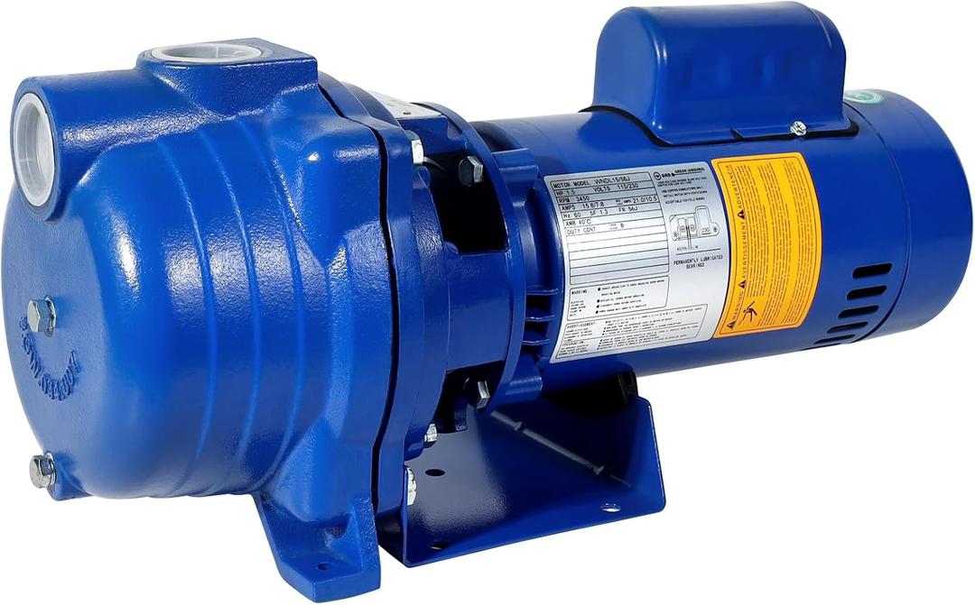 WASSERMANN Centrifugal Pump 1.5 HP, 66GPM Shallow Well Jet Pump 115V/230V Self-Priming Centrifugal Pump Durable Cast Iron Booster Pump for Lawn Sprinkler, Garden Irrigation, Replacement for GT15, Blue