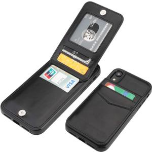KIHUWEY Compatible with iPhone XR Case Wallet with Credit Card Holder, Premium Leather Magnetic Clasp Kickstand Heavy Duty Protective Cover for iPhone XR 6.1 Inch(Black)
