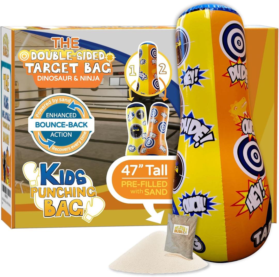 INFLATABLE DUDES Target Bags -Kids Punching Bag | Already Filled with Sand| Bop Bag | Premium Inflatable Toy | Punching Bag for Kids | Enhanced Bounce-Back Action! | Indoor Outdoor -Party Games