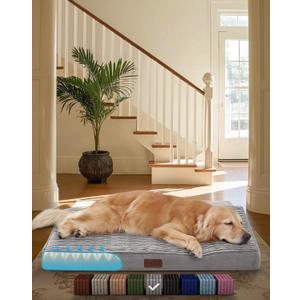 OhGeni Orthopedic Waterproof & Machine Washable Dog Bed for Large Pets, Suitable for Crates, 25D Egg Crate Foam, Non-Slip Bottom & Removable Cover, Invisible Zipper, 41 Inches(Gray)