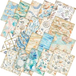 Chumia 80 Pcs 10 x 10 Inch Summer Ocean Fabric in 20 Styles Vintage Beach Quilting Fabric Square Seashell Starfish Coral Precut Cloth Retro Ocean Quilting Strips for Summer Sewing DIY Craft Decor