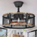 19" Farmhouse Caged Ceiling Fan with Light, 6-Lights, Rustic Ceiling Fans with Lights and Remote, Bladeless Ceiling Fan with Light for Kitchen, Living Room