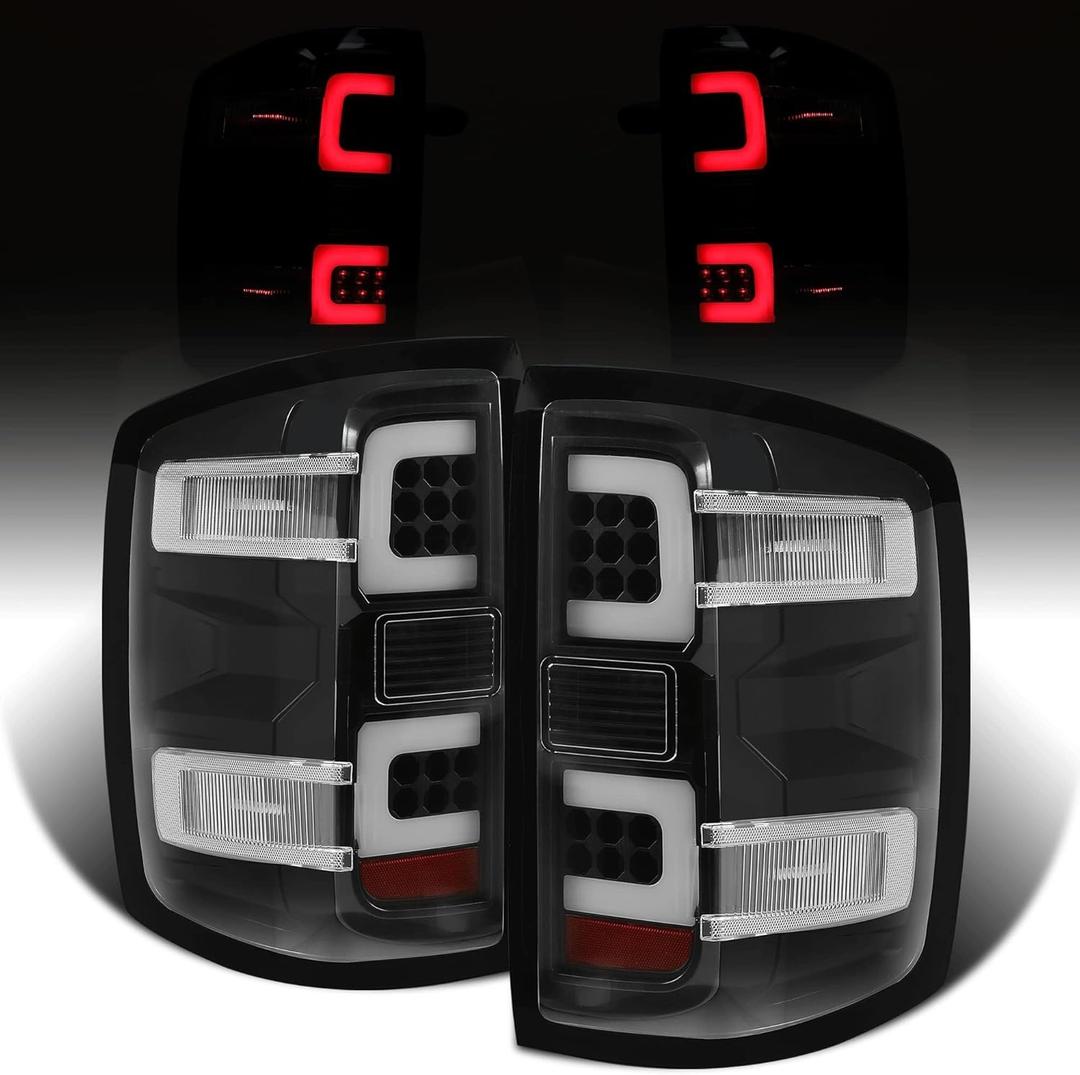HECASA LED Pair Tail Lights Compatible with 2014-2018 Silverado 1500 2500HD 3500HD GMC Sierra 3500HD Rear Brake Tail Lamp Left & Right Clear Lens Black Housing Replacement for GM2800261 GM2801261