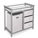 Badger Basket Modern Baby Changing Table - Nursery Furniture with Laundry Hamper and 3 Storage Drawers - Diaper Changing Station with Safety Belt, Changing Pad, and Organizer Baskets - Gray and White