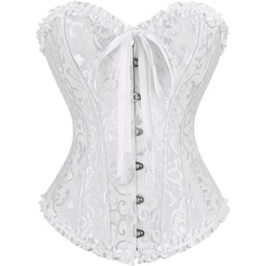 frawirshau Women's Renaissance Corset Top, lace up Corset Costume for Renaissance Fair Halloween Pirate Gothic Vintage Cosplay White S