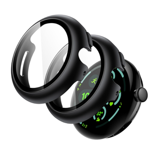 JETech Case with Screen Protector for Google Pixel Watch 3 (2024) 45mm, Built-in 9H Tempered Glass Film Hard PC Bumper Full Coverage Protective Cover, 2-Pack (Black)