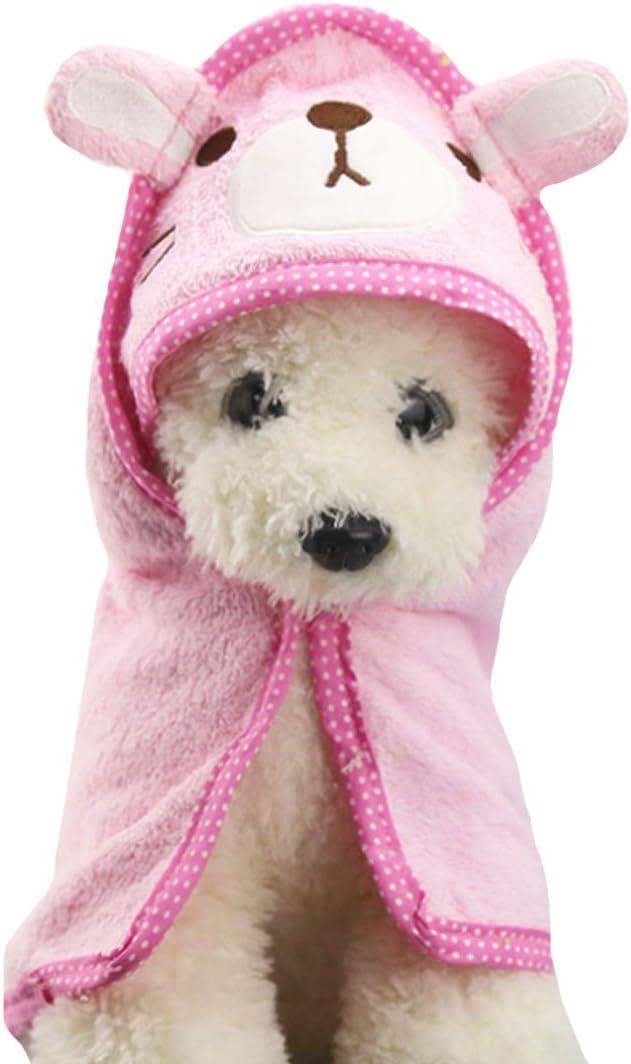Goclothod Pet Hooded Bath Towel Cartoon Drying Bath Towel Absorbent Bathrobe Warm Blanket (Pink)