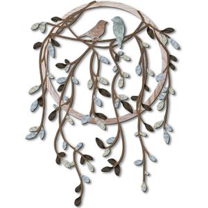 Ferraycle Metal Wall Art Bird on Tree Branch Silhouette with Drooping Vines Bird Art Decor Rustic Metal Spring Decor for Living Room Outdoor Garden Porch Wall Housewarming Party Gift(Dark Color)