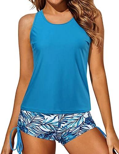 Yonique 3 Piece Tankini Swimsuits for Women Swim Tank Top Bathing Suits with Boy Shorts and Bra Athletic Swimwear size XXL