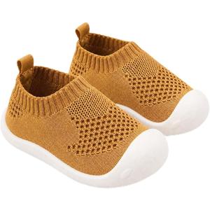 Baby First-Walking Shoes 1-4 Years Kid Shoes Trainers Toddler Infant Boys Girls Soft Sole Non Slip Cotton Canvas Mesh Breathable Lightweight TPR Material Slip-on Sneakers Outdoor (Orange)