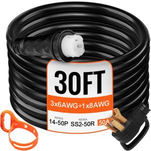 VEVOR 30 FT 50 Amp Generator Extension Cord NEMA 14-50P & SS2-50R & CS6364, STW 45446 + 45505 125V 250V Generator Power Cord Twist Lock Connectors