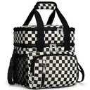 MIAOJIE Insulated Lunch Bag for Women, Double Leakproof Lunch Box Soft Cooler Tote with 5 Pockets, 600D Oxford, EVA Lining, Adjustable Strap for Work, Picnic, Beach&Travel- Corduroy Black Checkered