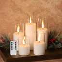 Clear Glass Flameless Candles with Remote Batteries, Flickering Slim LED Pillar Candles Set of 5