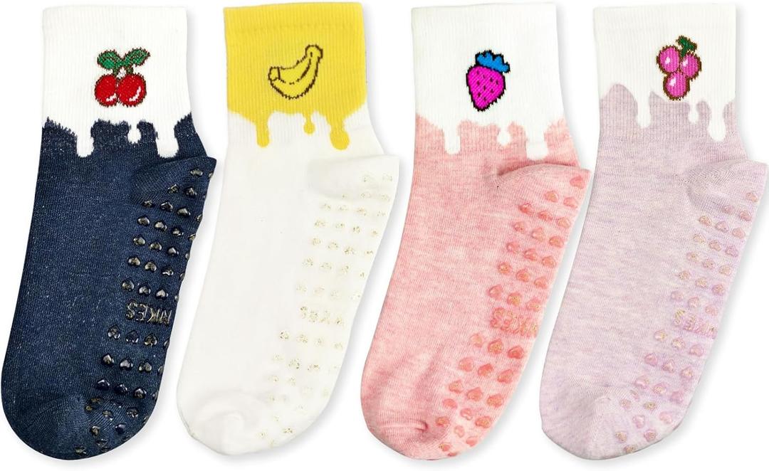 ERMO NKES Cute Fruit Yoga Socks for Women, 4-Pack Ankle Socks with Fruit Patterns, Soft and Breathable, Perfect for Pilates (One Size, Cherries, Bananas, Strawberries, Grapes)