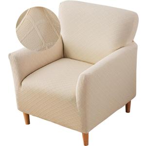 FUANGUI Banquet Armchair Slipcover Chair Covers with Arms Stretch Club Chair Slipcover Soft Armchair Sofa Covers Anti-Slip Furniture Protector for Dogs Pets Home Living Room Decor (1PCS, Twill Check Beige)