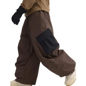 GSOU SNOW Womens Mens Baggy Snow Pants Cargo Snowboard Pants Ski Super Loose Sport Outdoor Insulation Waterproof (Medium, Coffee Black)