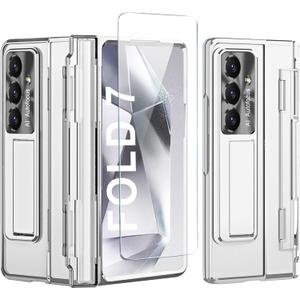 for Samsung Galaxy Z Fold 7 Clear Case Hinge Protection with Screen Protector & Kickstand Plating Transparent Full Body Cover for Galaxy Z Fold 7 (Full Clear)