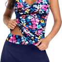 Womens Tankini Bathing Suits with Skirt Two Piece Tummy Control Swimsuits Ladies Swimwear (Medium, Colorful Floral)