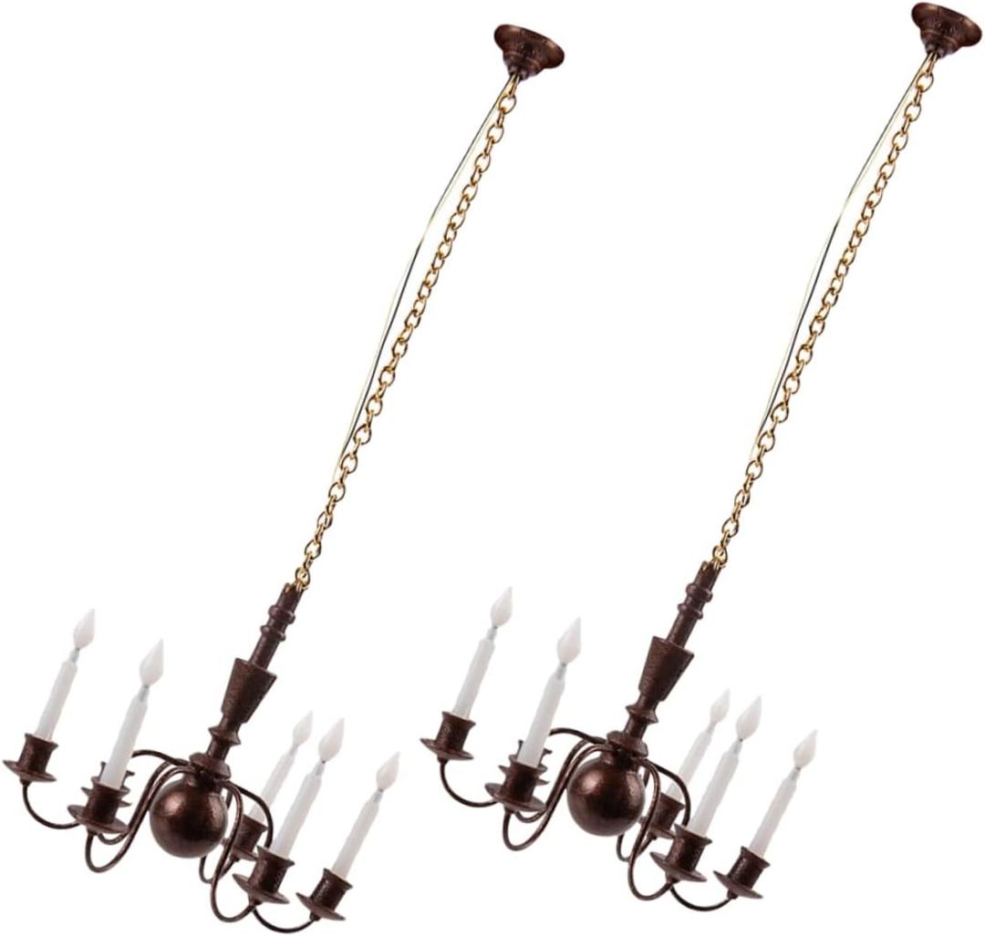 Toyvian 2Pcs Miniature Ceiling Lamp Tiny Chandelier Models for DIY Mini House Design Warm Light for Sand Table Decoration Craft Projects