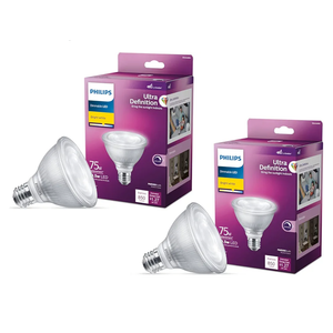 PHILIPS LED 75W PAR30 2-Pack Ultra Definition Bright White (3000K) 850 Lumen (10.5W = 75W) Dimmable Flicker-Free Light Bulbs