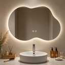 36"x24" Irregular LED Bathroom Mirror with Lights, Asymmetrical Backlit Vanity Mirror for Powder Room or Makeup Area, Dimmable & Anti-Fog, Dual Mounting