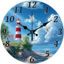 CHGCRAFT Ocean Lighthouse Wall Clock 12 Inch Battery Operated Wall Clock Non Ticking Silent Decorative Clock for Office Bedroom Home Decor