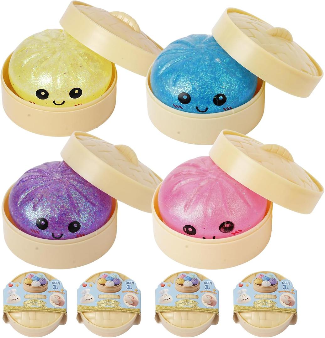 4PCS Dumpling Squeeze Toy, Dumplings Squishy Flashing Dumpling Squishies Stress BallDumplings Squeeze Stress Anxiety Relief for Kids & Adults, Small