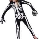 Spooktacular Creations Halloween Skeleton Costume Kids Girls, Toddlers Skeleton Jumpsuit for Cosplay (Black, S)